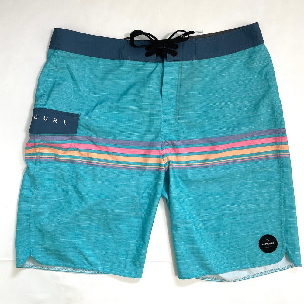 Rip Curl Mens Surf Board Shorts Swim Trunk 33 Blue Colorful Striped Beach Summer